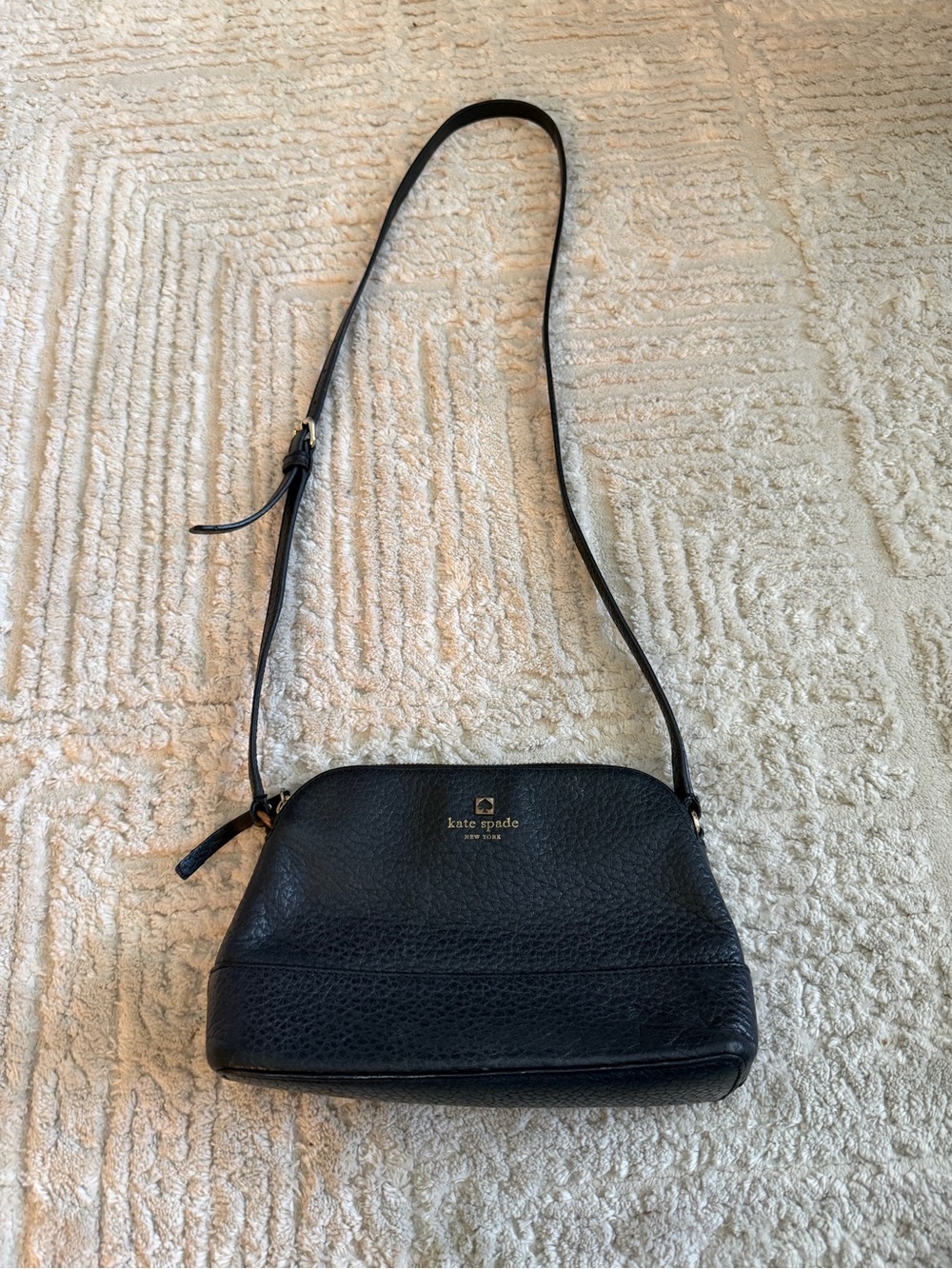 Kate Spade New York Black Pebbled Leather Crossbody Bag Gold Logo